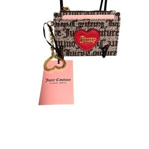 Juicy Couture Gothic Logo Card Case Wallet Heart Key Fob Keychain Black White
